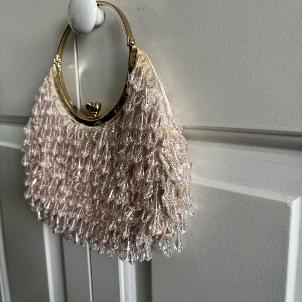 Banana Republic Elegant Pale Pink Beaded Silk Evening Bag - Picture 2 of 16